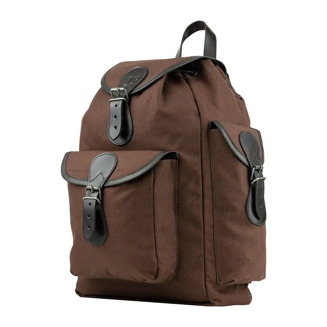 Brown Jack Pyke Canvas Day Pack with leather straps and multiple pockets