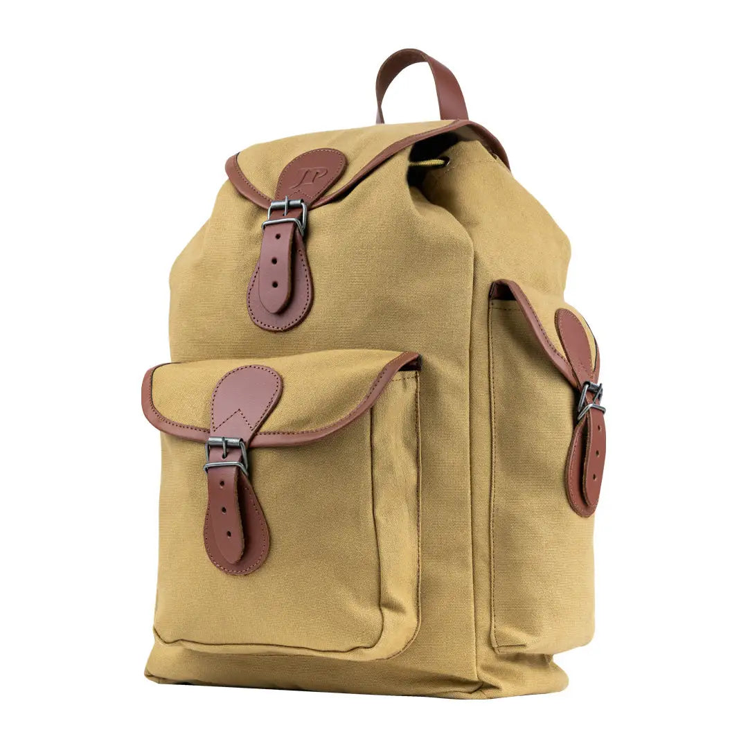 Beige Jack Pyke Canvas Day Pack with brown leather straps and pockets