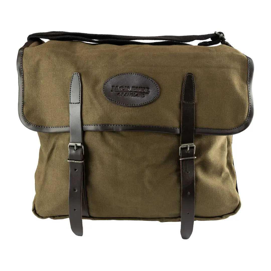 Olive green Jack Pyke Canvas Dog Bag with leather straps and trim for stylish pet outings