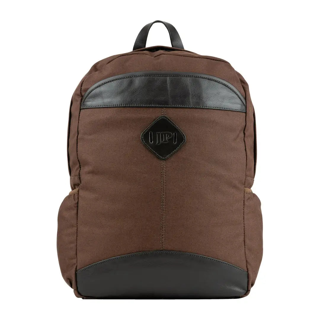 Brown Jack Pyke Canvas Field Pack with black trim and diamond logo patch