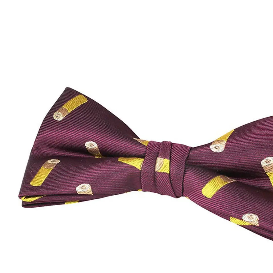 Maroon Jack Pyke bow tie with yellow and white pencil pattern for a stylish look