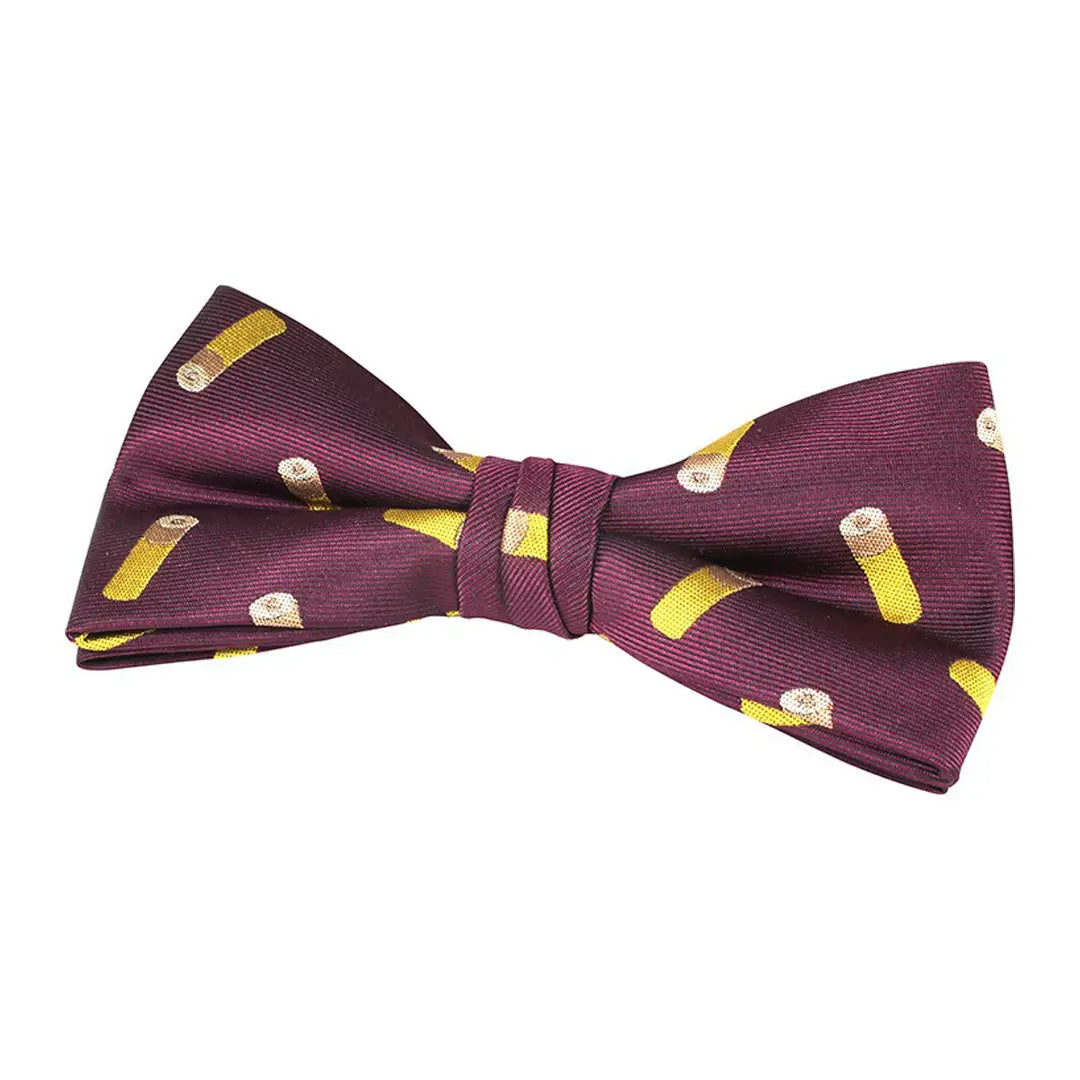 Maroon Jack Pyke bow tie with a cool yellow and white geometric pattern