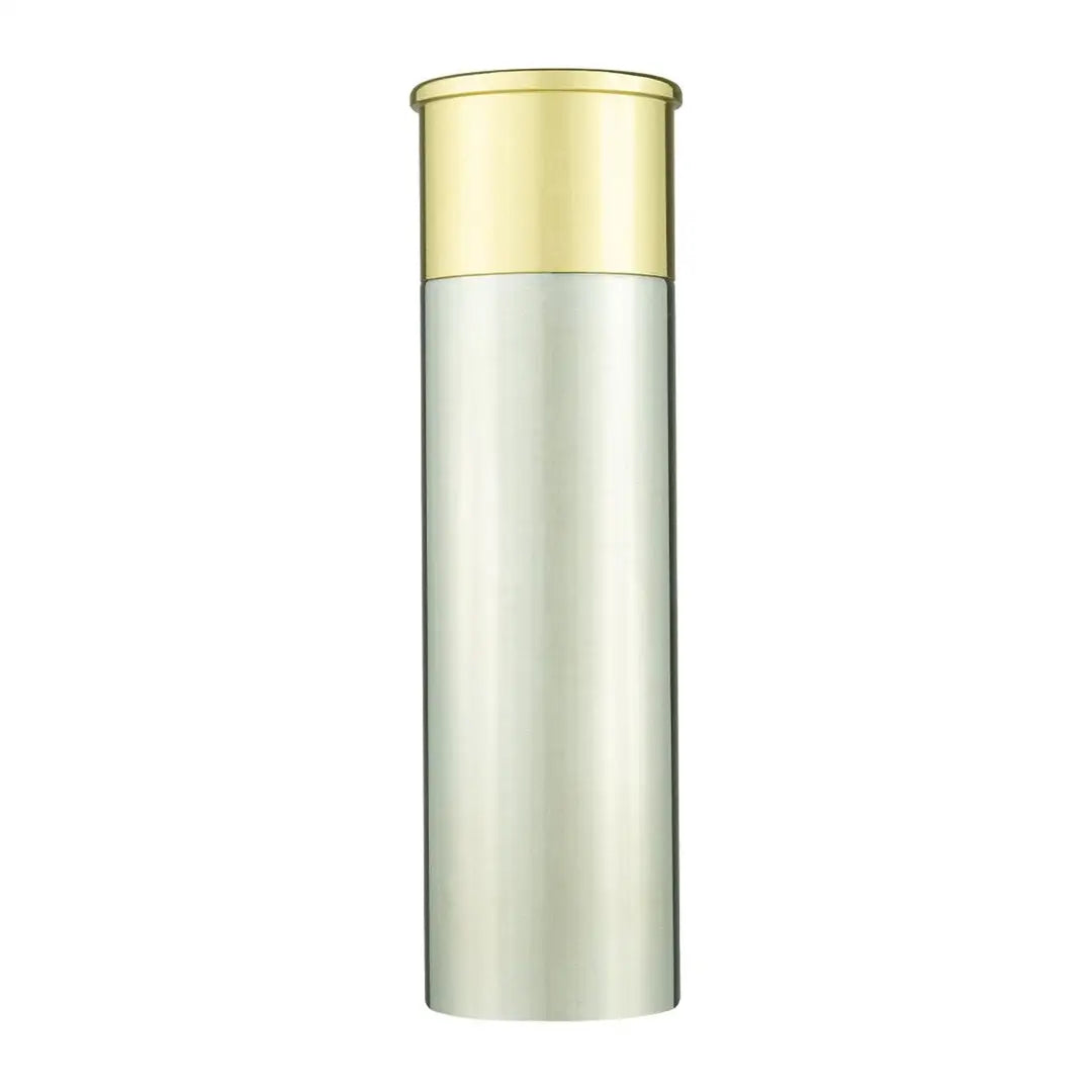 Cylindrical metallic Jack Pyke Cartridge Hip Flask with a sleek gold-colored cap