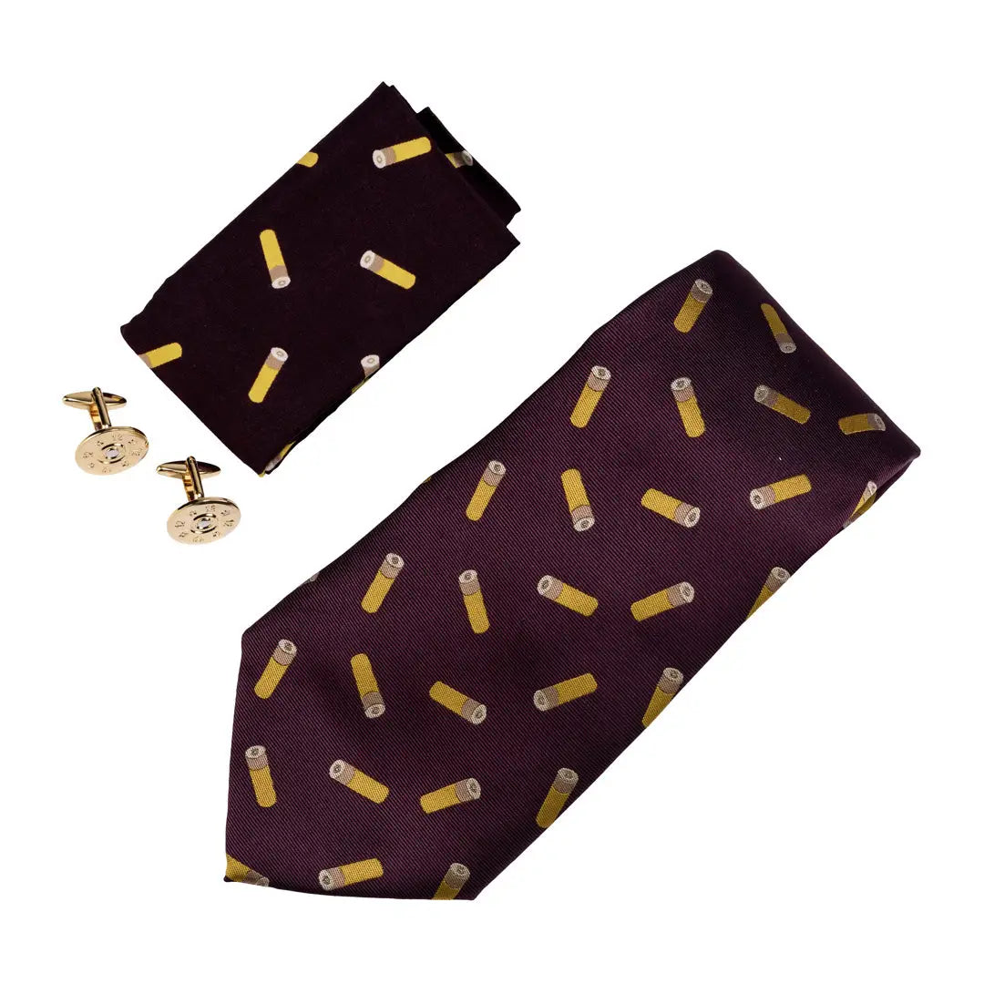 Jack Pyke Cartridge Tie with golden bullet motifs on a dark background