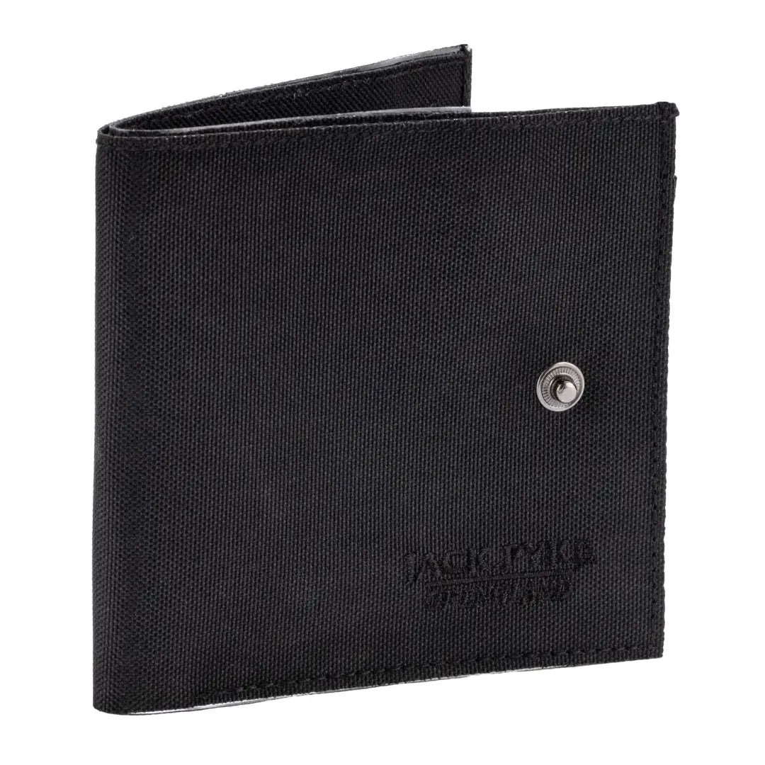 Black fabric wallet with snap closure for storing firearms certificates in style