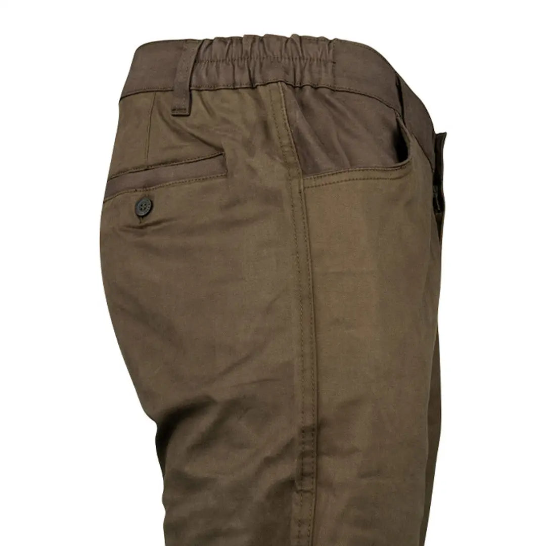 Olive green Jack Pyke Cotton Stretch Trousers with side pockets for outdoor adventures