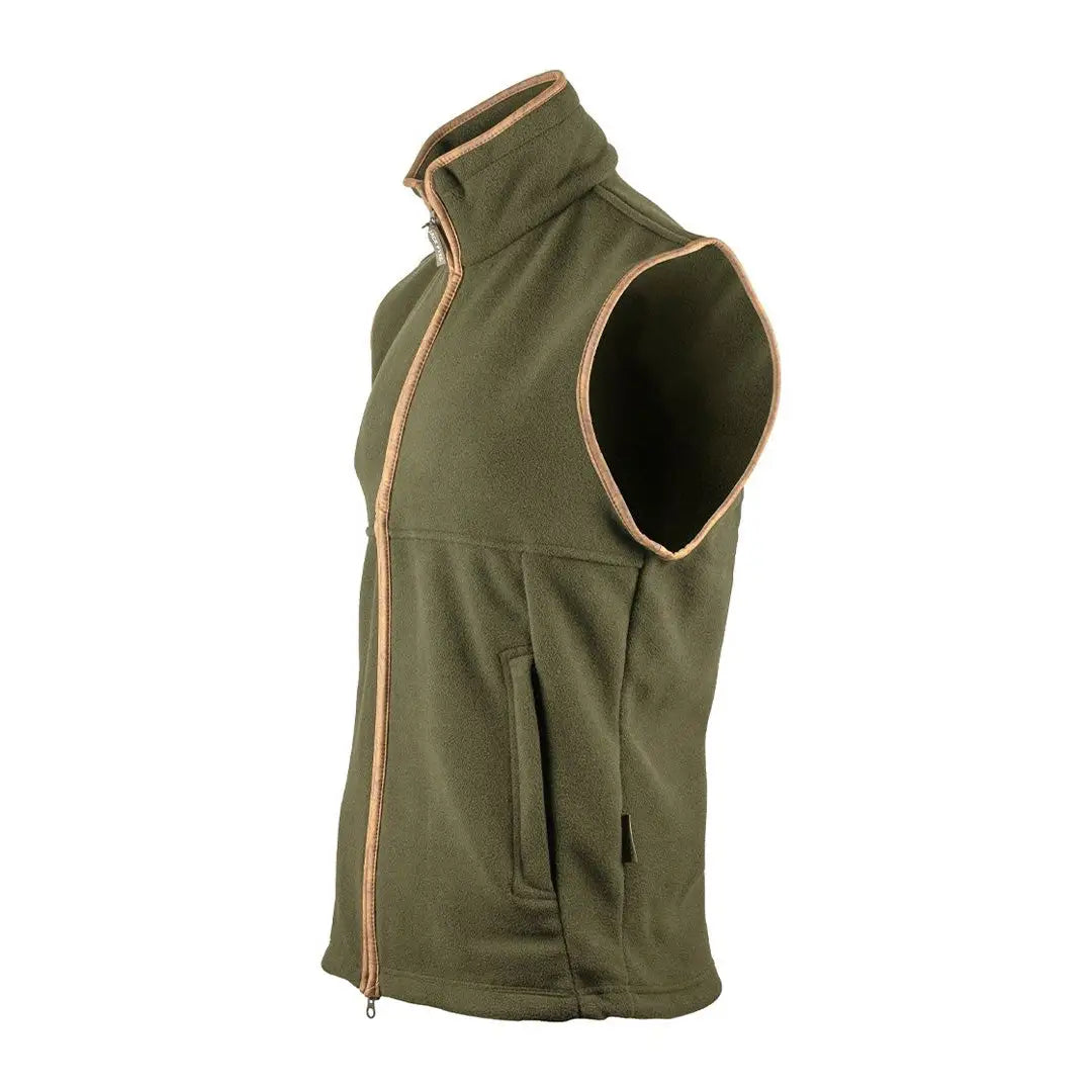 Olive green sleeveless fleece gilet with high collar by Jack Pyke Countryman