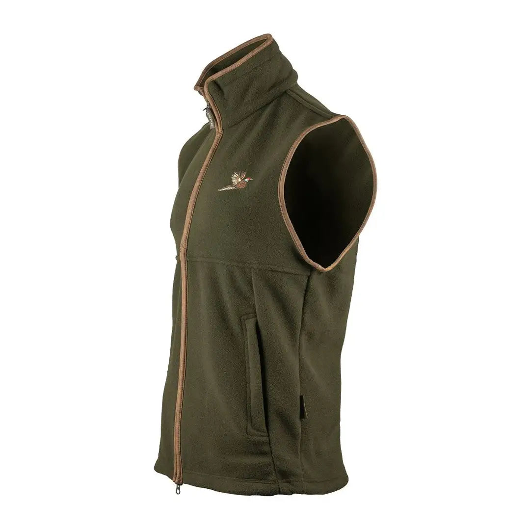 Olive green Jack Pyke Countryman fleece gilet with zipper and pockets, perfect for outdoors