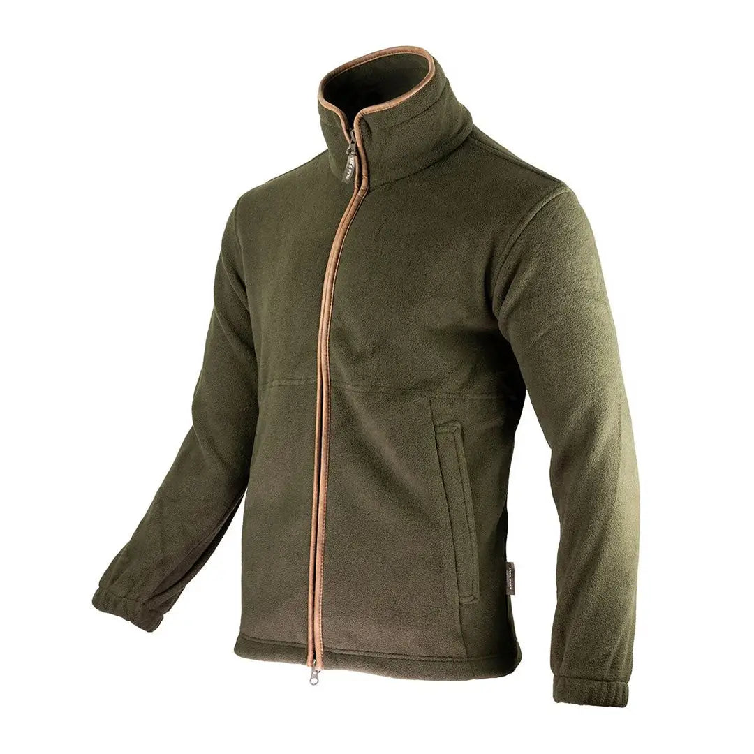 Olive green Jack Pyke Countryman fleece jacket with full-length zipper and collar