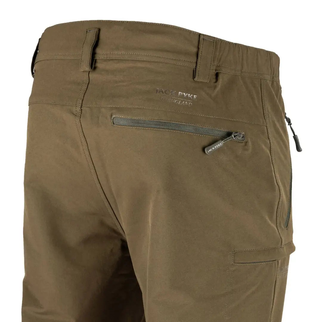 Khaki Jack Pyke Dalesman Stretch Trousers with zippered pockets for outdoor adventures