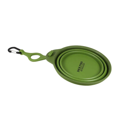 Collapsible green silicone bowl with carabiner from Jack Pyke Deluxe Folding Dog Bowl