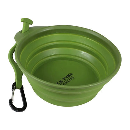 Collapsible green silicone pet bowl with carabiner, perfect for Jack Pyke Deluxe