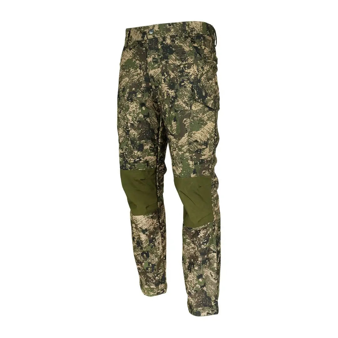 Camouflage military-style Jack Pyke Digicam Softshell Trousers with reinforced knees