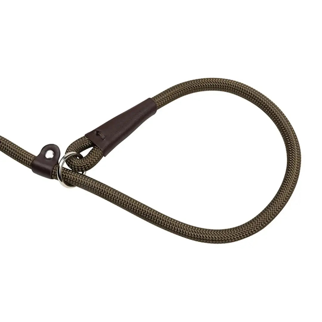 Olive green Jack Pyke slip lead with leather handle and metal clip for stylish walks