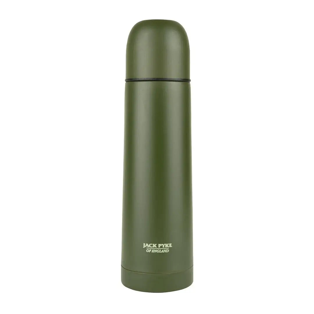 Green metal Jack Pyke Drinking Flask with a rounded cap for stylish hydration