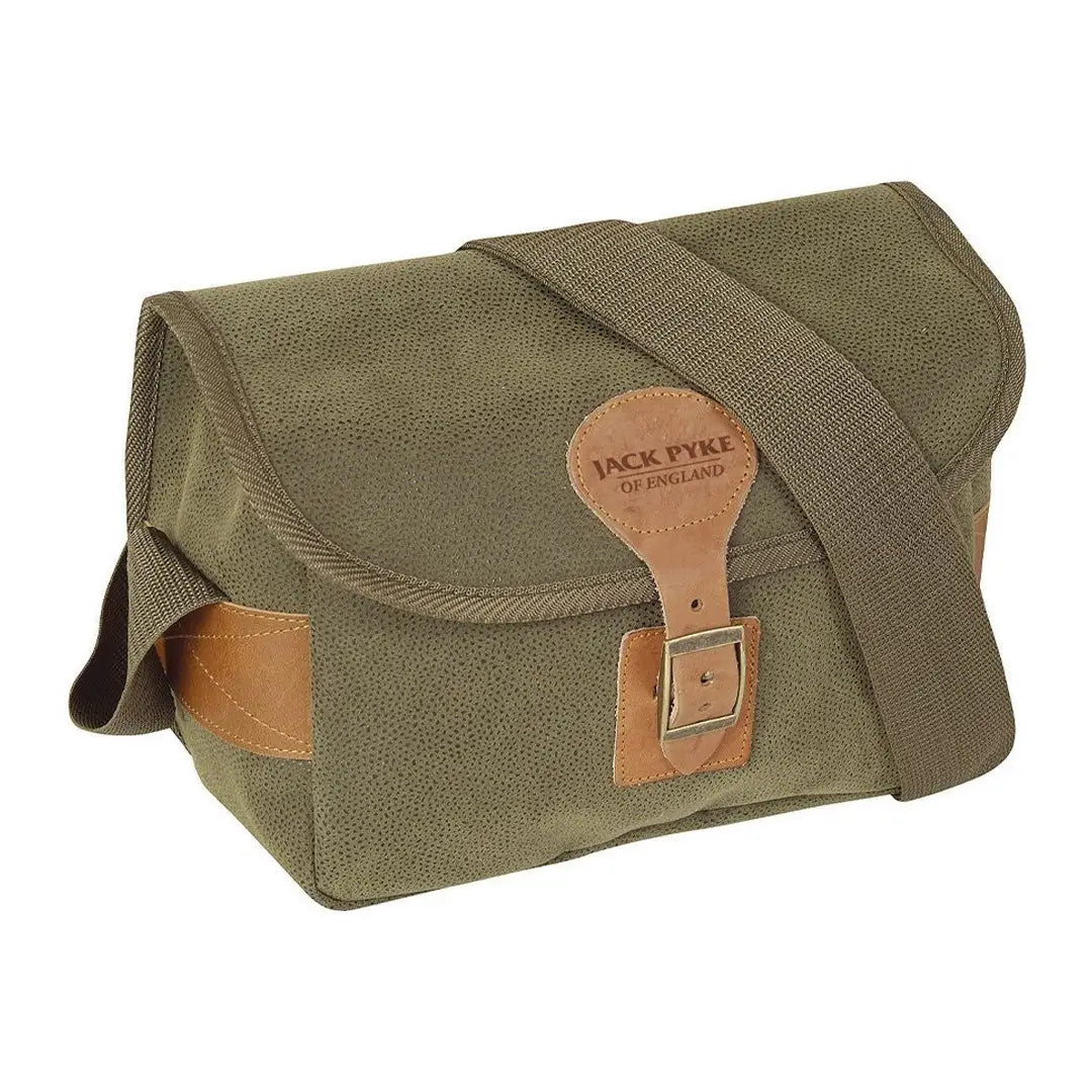 Olive green Jack Pyke Duotex cartridge bag with buckle closure in canvas and leather