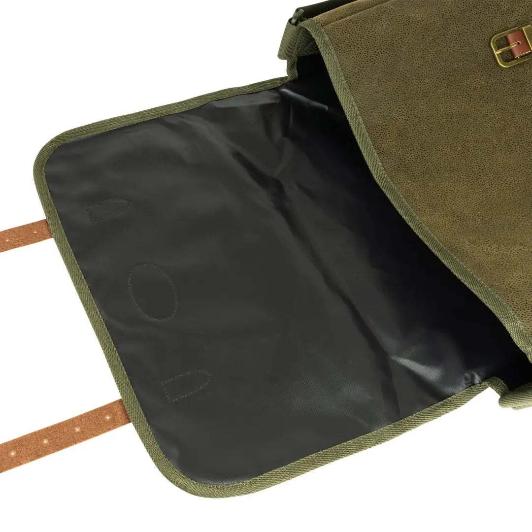 Olive green Jack Pyke Duotex Dog Bag with leather straps and a black interior lining