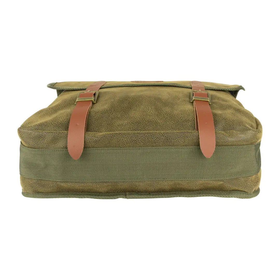 Olive green Jack Pyke Duotex dog bag with brown leather straps for stylish pet outings