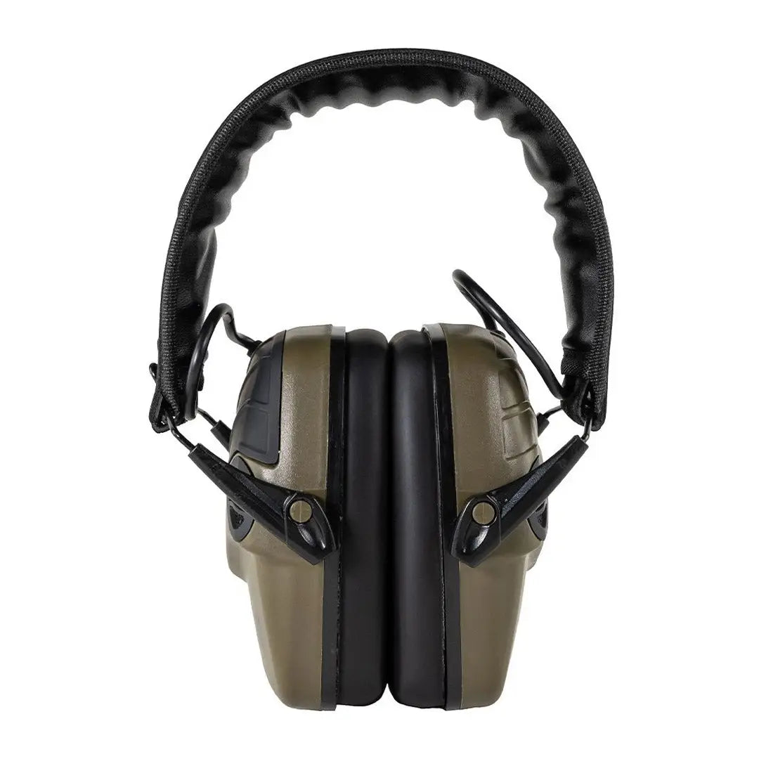 Pair of olive green and black Jack Pyke Electronic Ear Defenders for noise cancellation