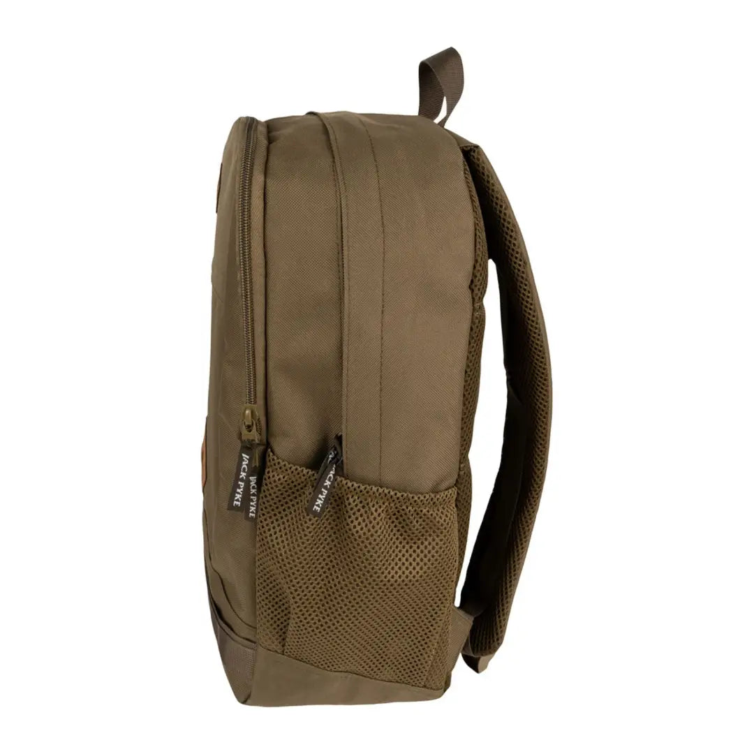 Olive green Jack Pyke Falcon Rucksack with mesh side pockets and zipper compartments