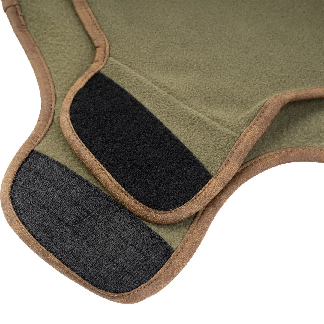 Olive green glove with black patches and tan trim for Jack Pyke Fleece Dog Coat