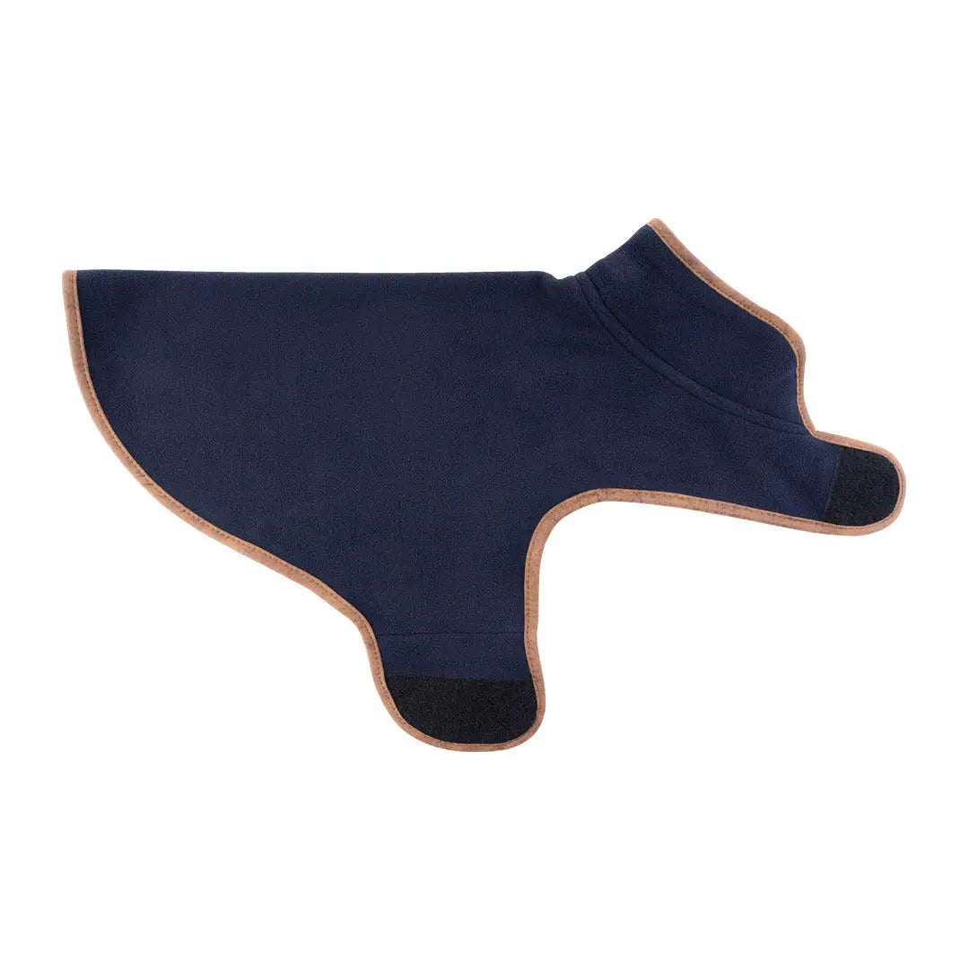 Navy blue Jack Pyke fleece dog coat with tan trim for stylish pup warmth