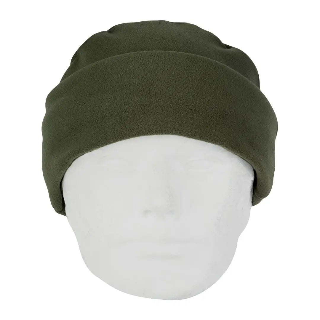 Olive green Jack Pyke fleece beanie hat on a white mannequin head