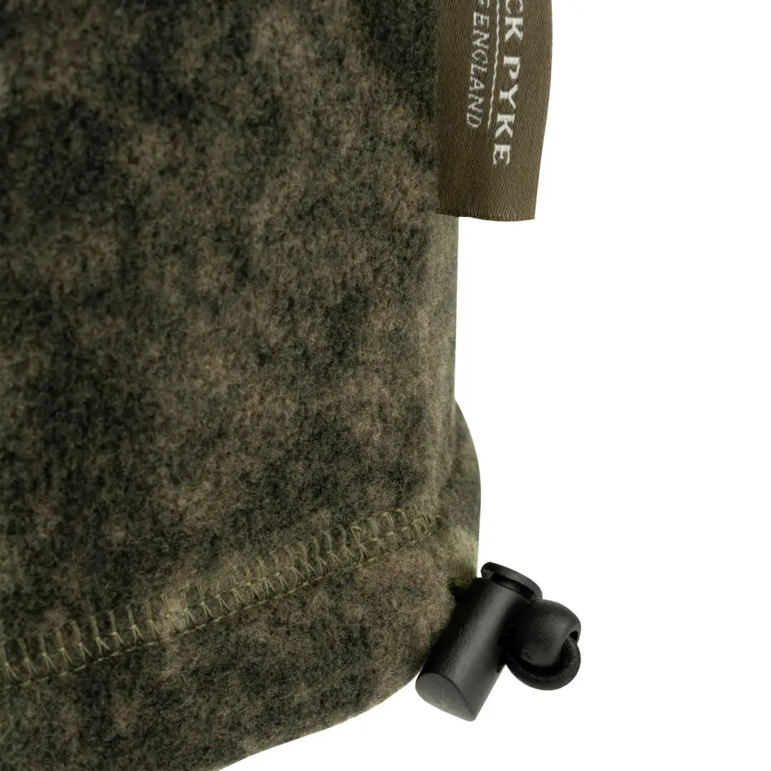 Olive green Jack Pyke fleece neck gaiter with tag and drawstring cord end