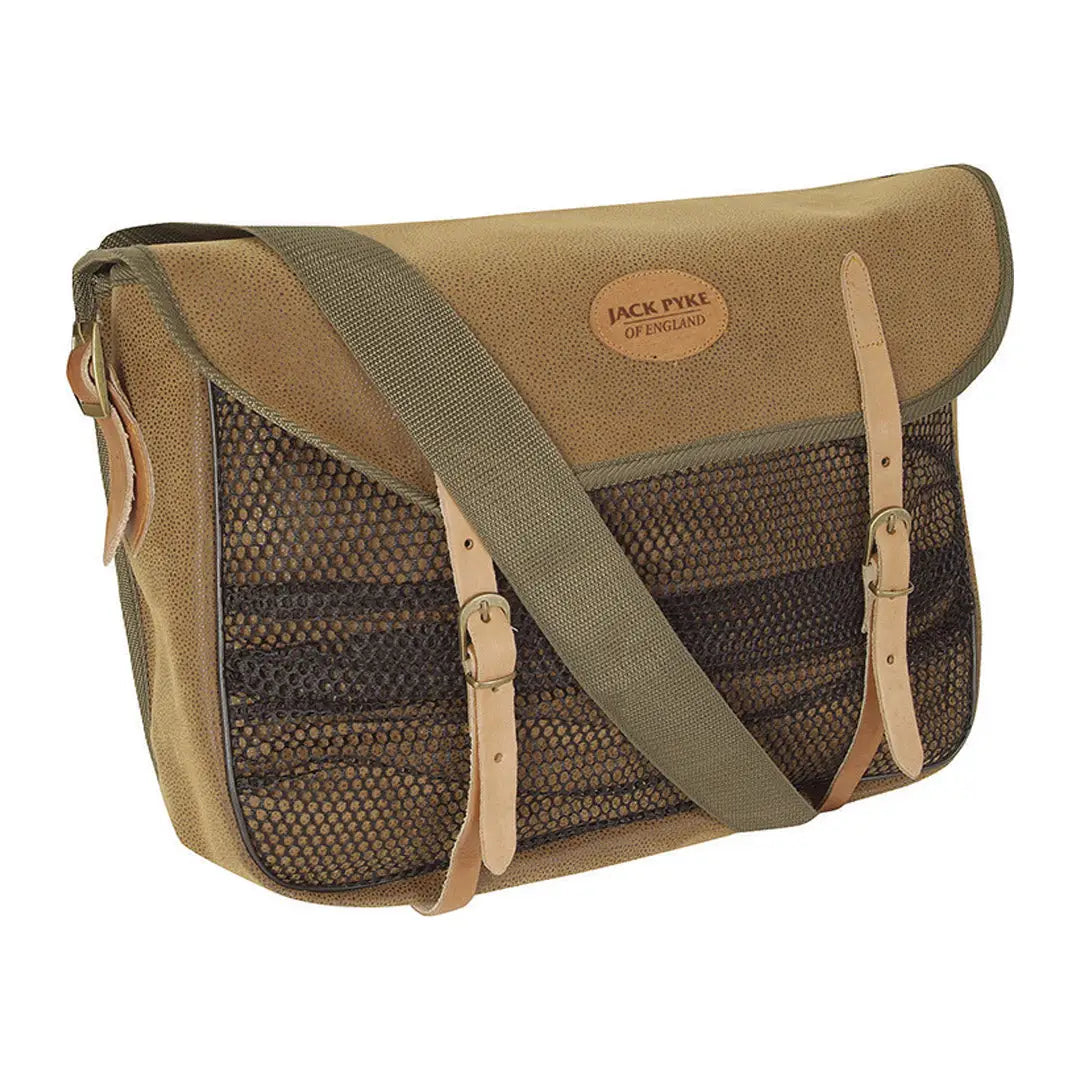 Jack Pyke Game Bag Duotex, a cool canvas and leather messenger with mesh pocket