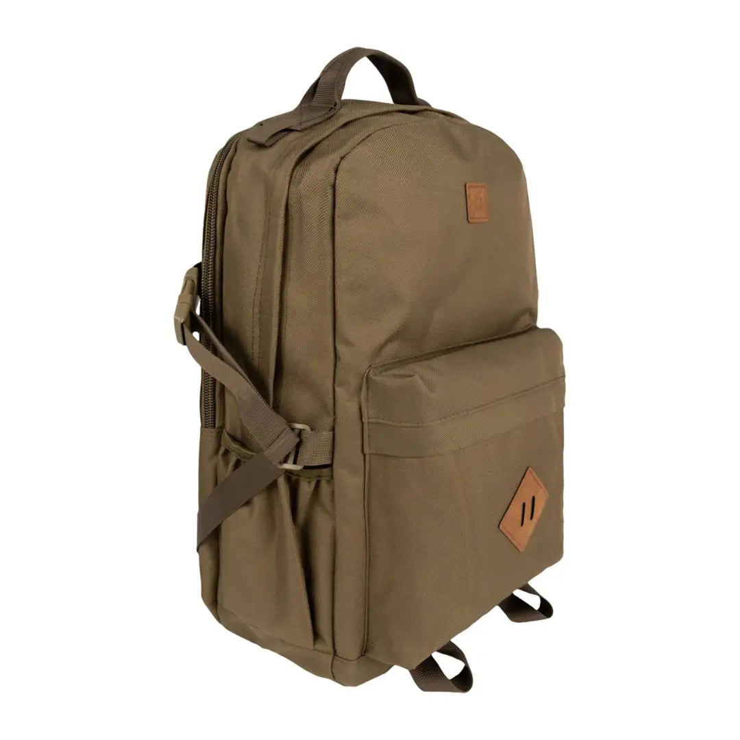 Olive green Jack Pyke Harrier Rucksack with leather accents and multiple compartments