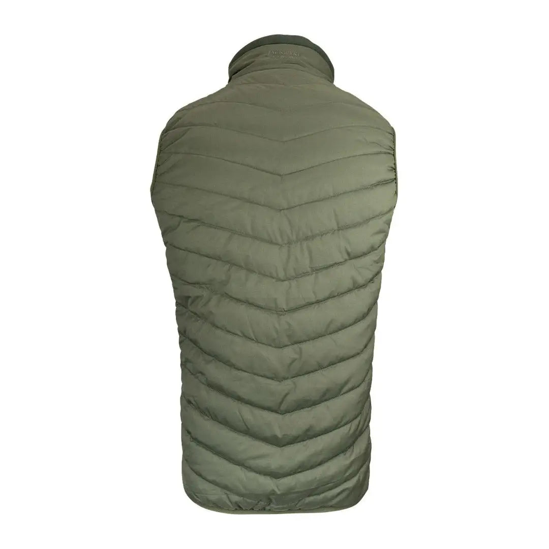 Olive green Jack Pyke Hybrid quilted vest with a high collar for cozy style