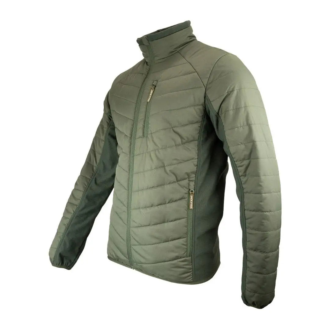 Olive green Jack Pyke Hybrid quilted jacket with high collar and zippered pockets