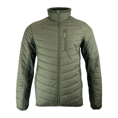 Olive green Jack Pyke Hybrid Quilted Jacket with high collar and zippered front