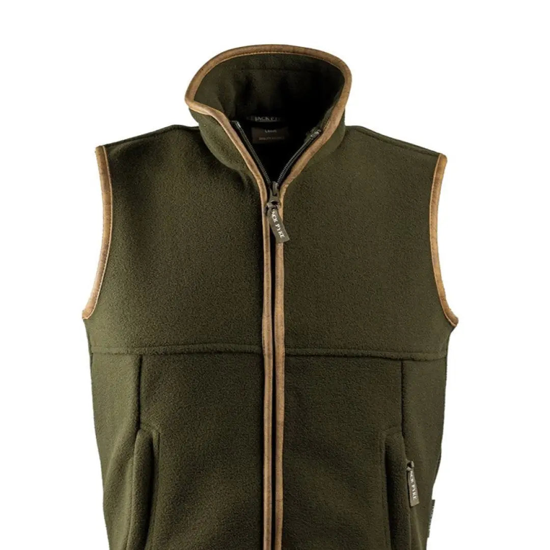 Olive green Jack Pyke Junior Countryman Fleece Gilet with stand-up collar and zipper