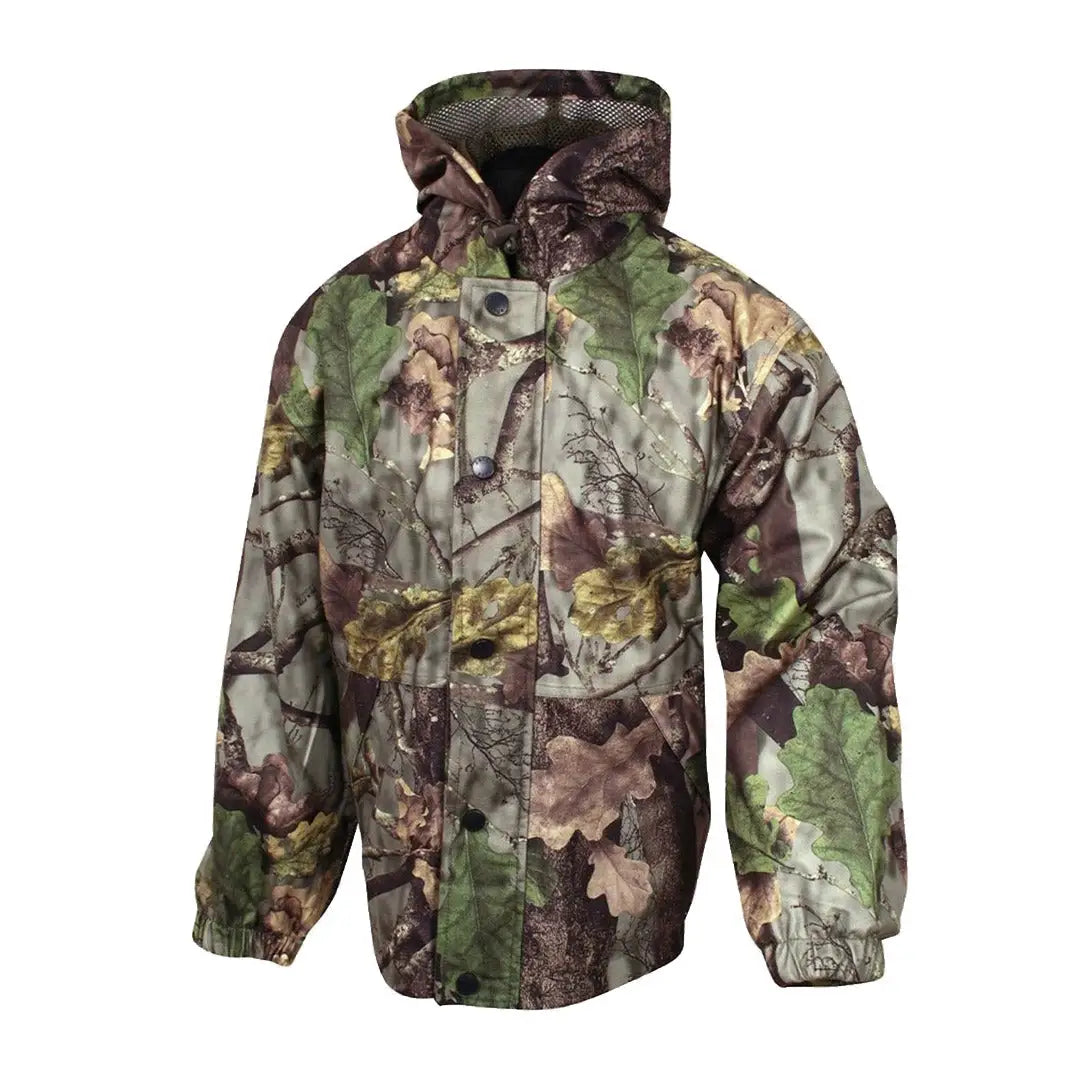 Camouflage Jack Pyke Junior Jacket Evo with hood and zipper closure for hunters