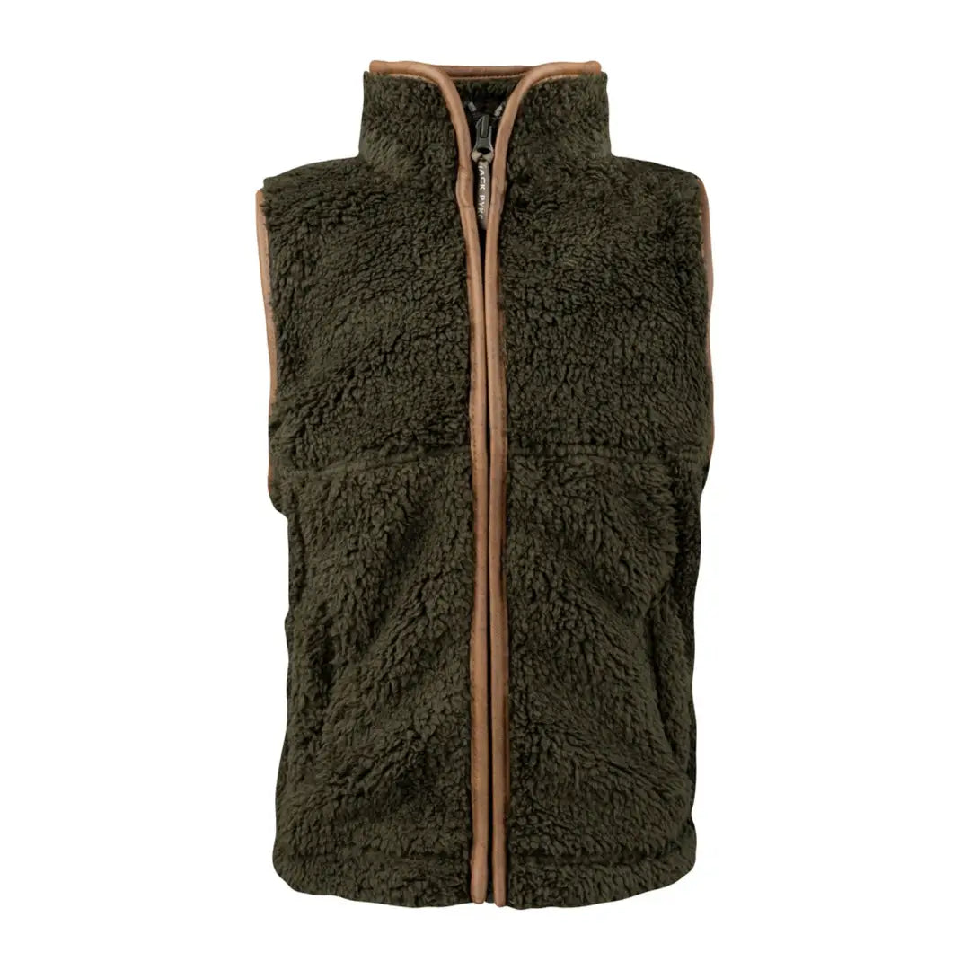 Dark green Junior Sherpa Fleece Gilet featuring a stylish brown zipper