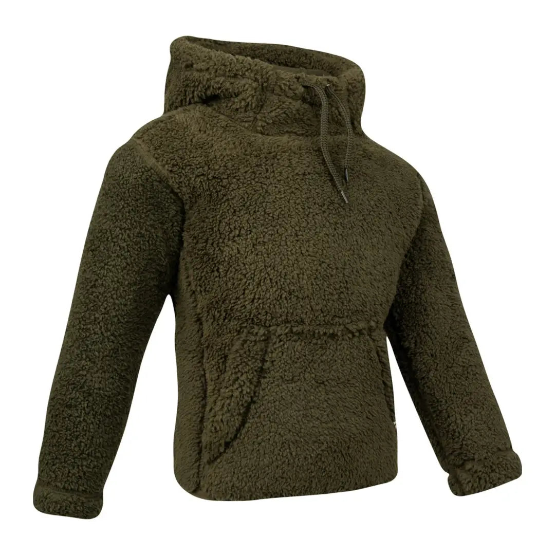 Olive green Jack Pyke Junior Sherpa fleece hoodie with fuzzy textured exterior