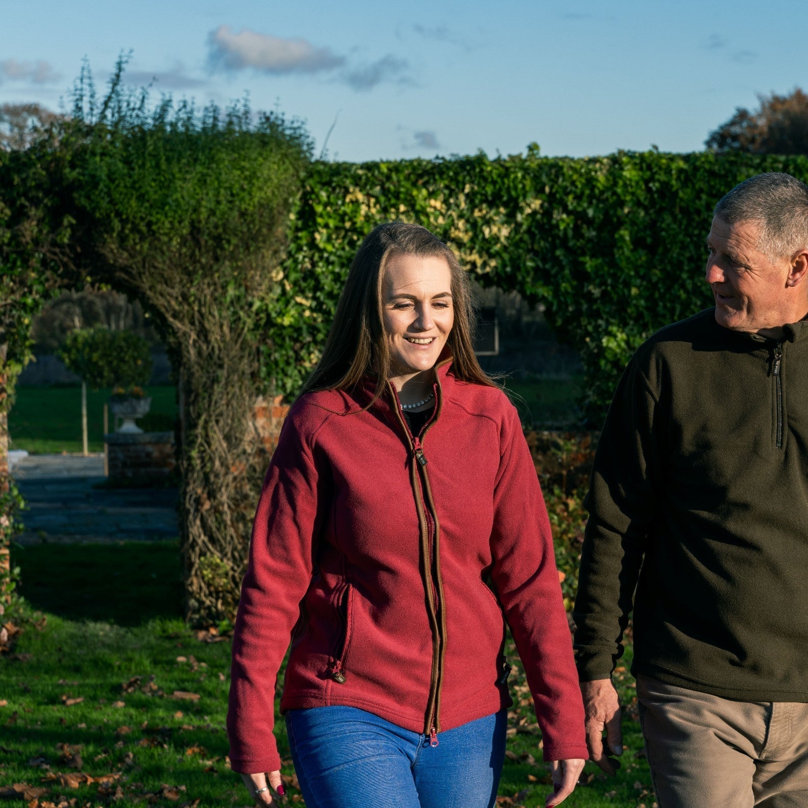 Two people enjoying a walk in their Jack Pyke Ladies Fleece Jacket