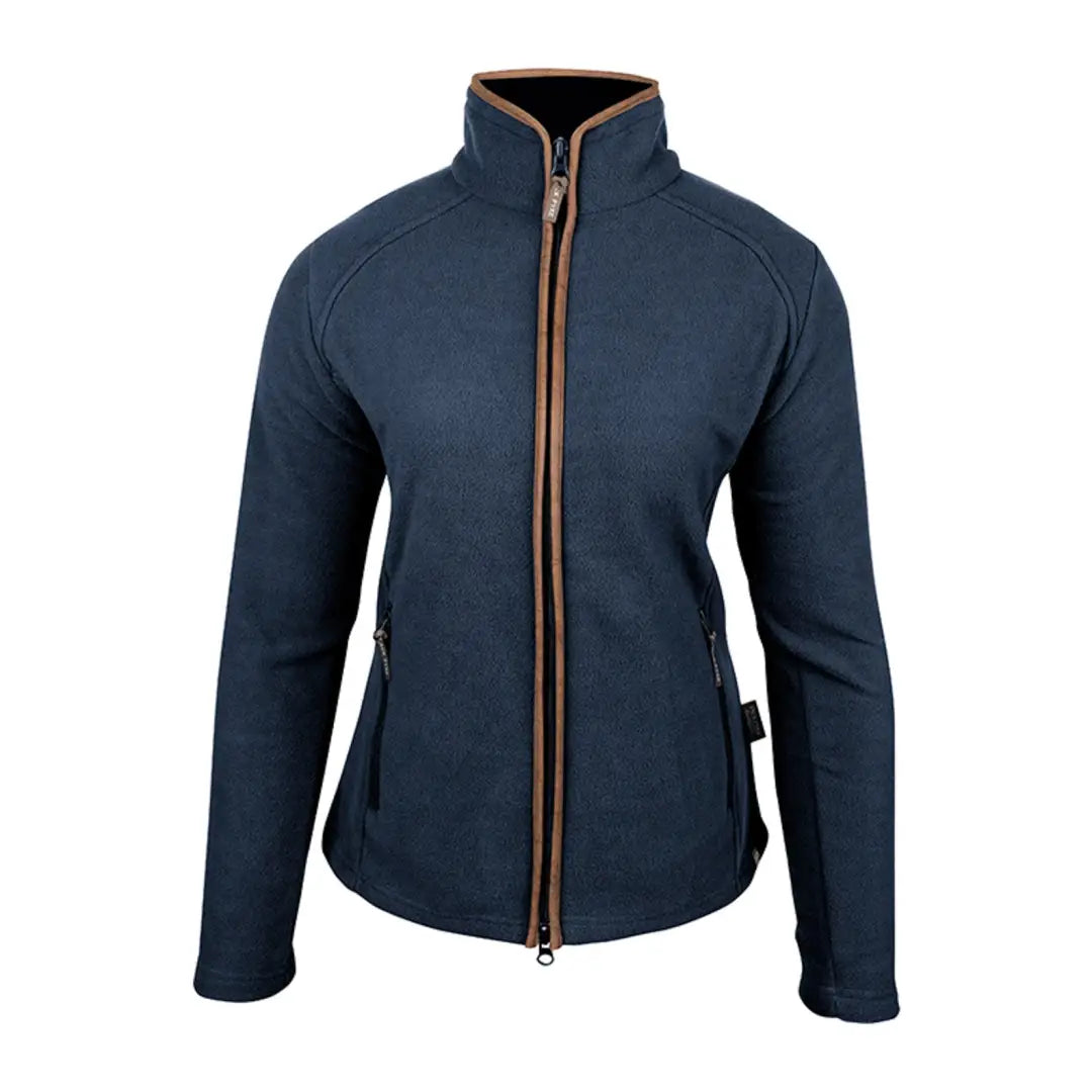 Navy blue zip-up Jack Pyke Ladies fleece jacket with stylish brown trim