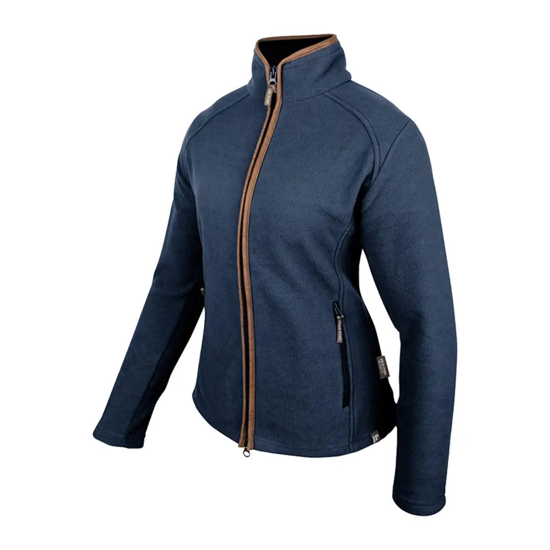 Navy blue Jack Pyke Ladies Fleece Jacket with tan trim and full-length zipper