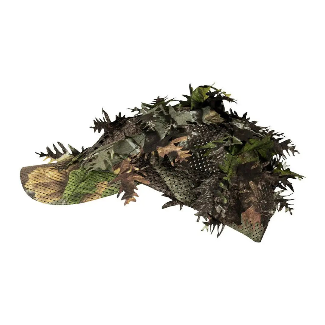 Camouflage Jack Pyke LLCS 3D Baseball Cap with leafy foliage attachments for hunting