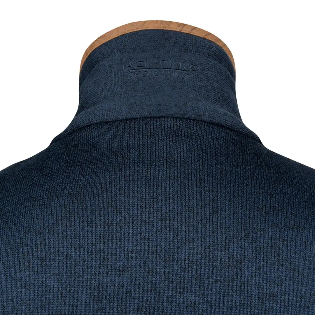 Navy blue collar with stitching and tan trim on Jack Pyke Melange Fleece Gilet