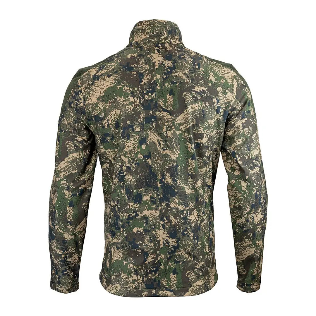 Camouflage long-sleeved Jack Pyke windproof softshell jacket with a high collar