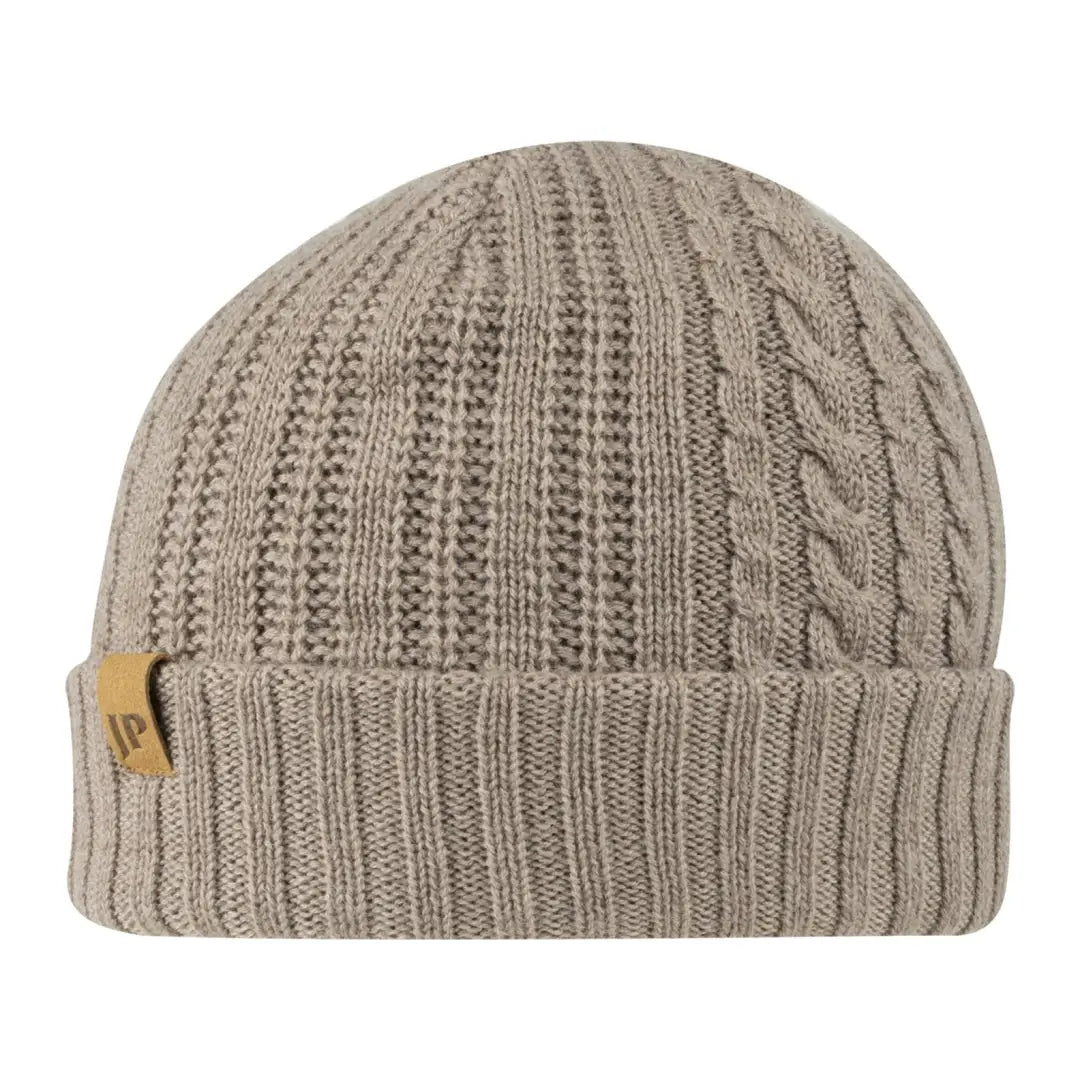 Beige Jack Pyke Merino Wool Beanie with a folded brim and cable knit pattern