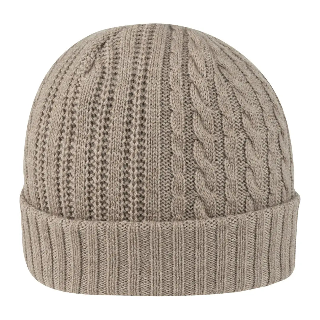 Beige knitted Jack Pyke Merino Wool Beanie with cable and ribbed patterns for winter