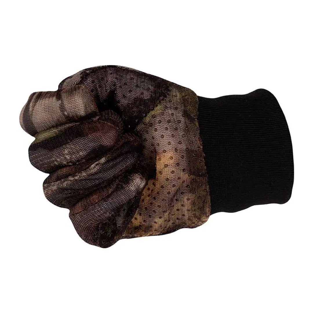 Camouflage Jack Pyke Mesh Gloves with a comfy black knit cuff for hunters