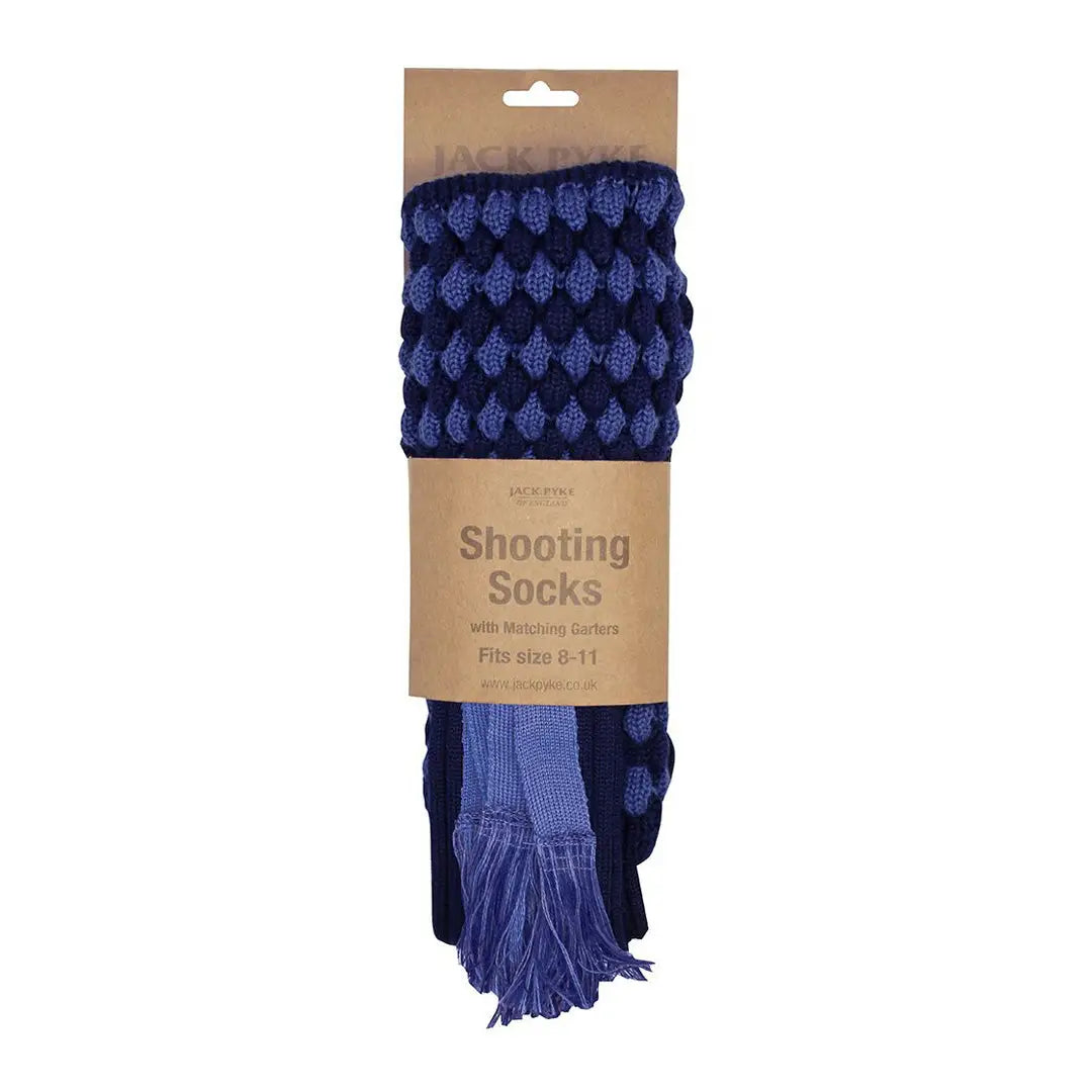 Jack Pyke Pebble Shooting Socks in blue and purple with fun tassels