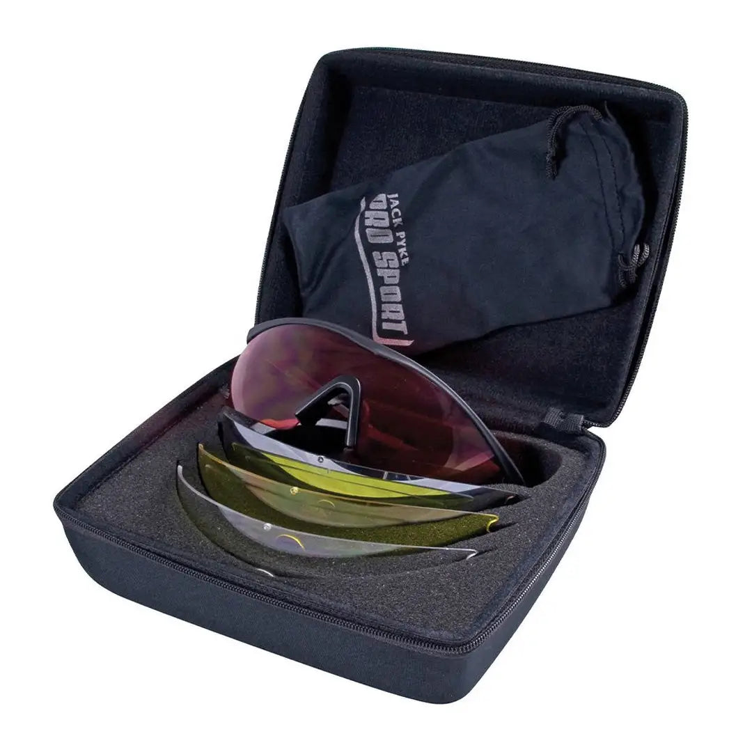 Jack Pyke Pro-Sport GP Glasses Set with protective case and interchangeable lens colors