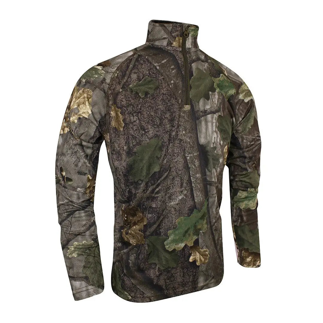 Camouflage Jack Pyke Quick Wick Armour Top with high collar and quarter-zip front