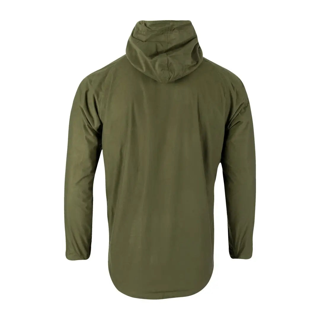 Olive green hooded Jack Pyke Rannock waterproof jacket with a high collar